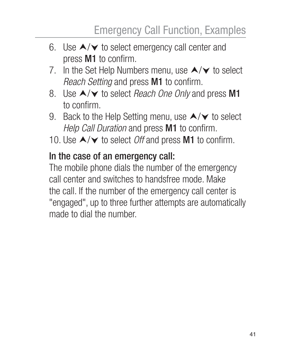 Emergency call function, examples | Oricom EZY100 User Manual | Page 41 / 88