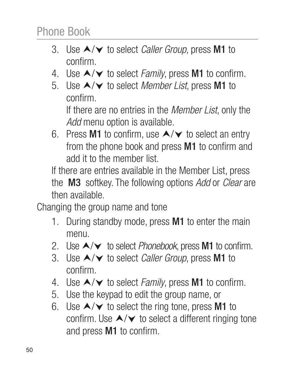 Phone book | Oricom EZY100 User Manual | Page 50 / 88