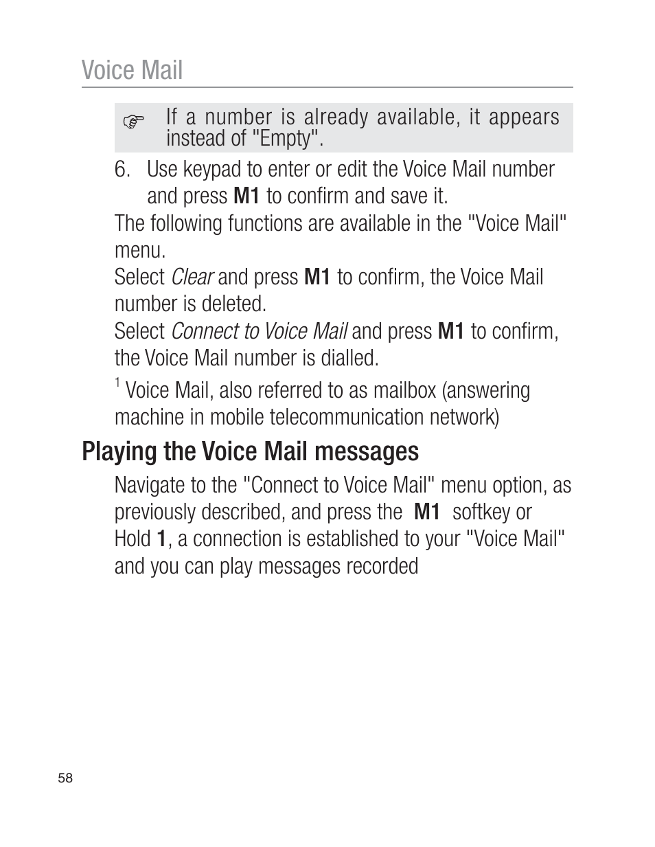 Playing the voice mail messages, Voice mail | Oricom EZY100 User Manual | Page 58 / 88