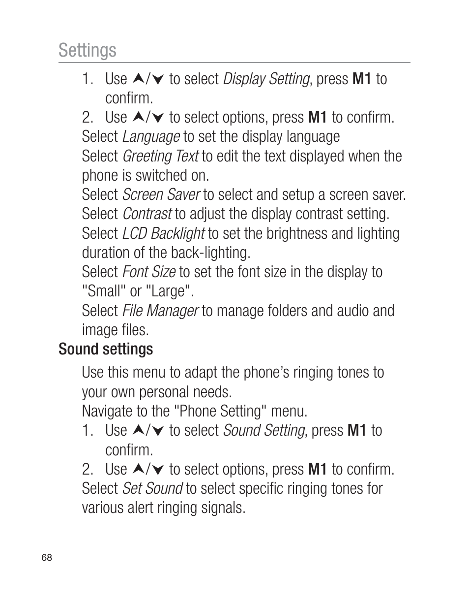 Settings | Oricom EZY100 User Manual | Page 68 / 88