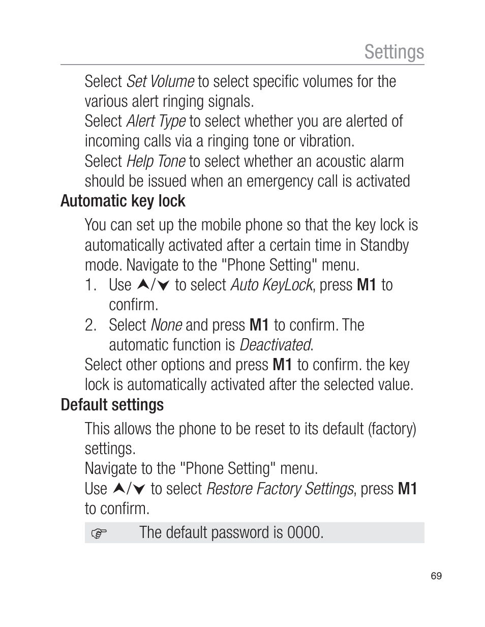 Settings | Oricom EZY100 User Manual | Page 69 / 88