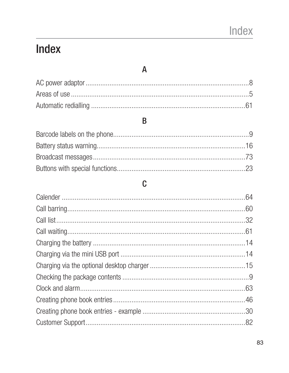 Index | Oricom EZY100 User Manual | Page 83 / 88