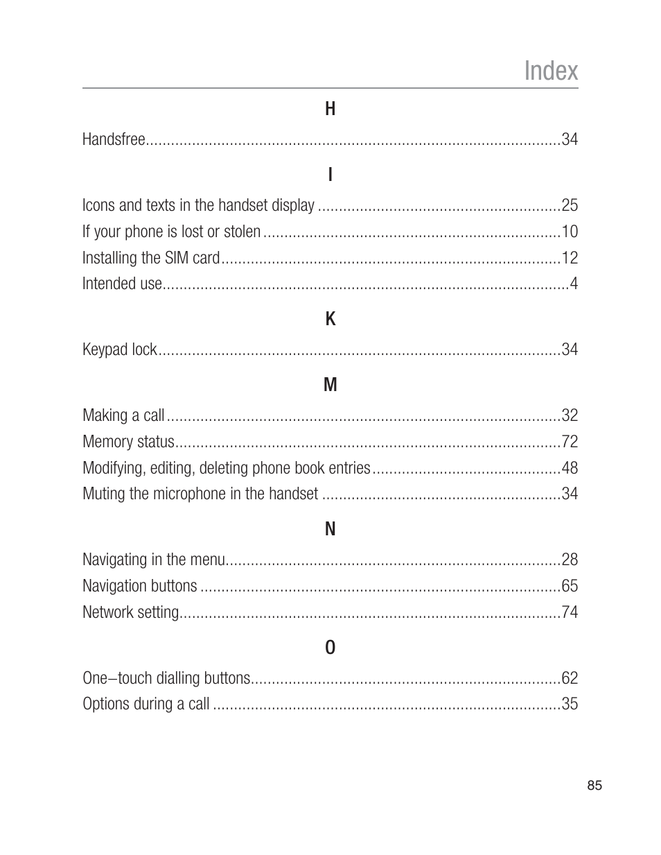 Index | Oricom EZY100 User Manual | Page 85 / 88