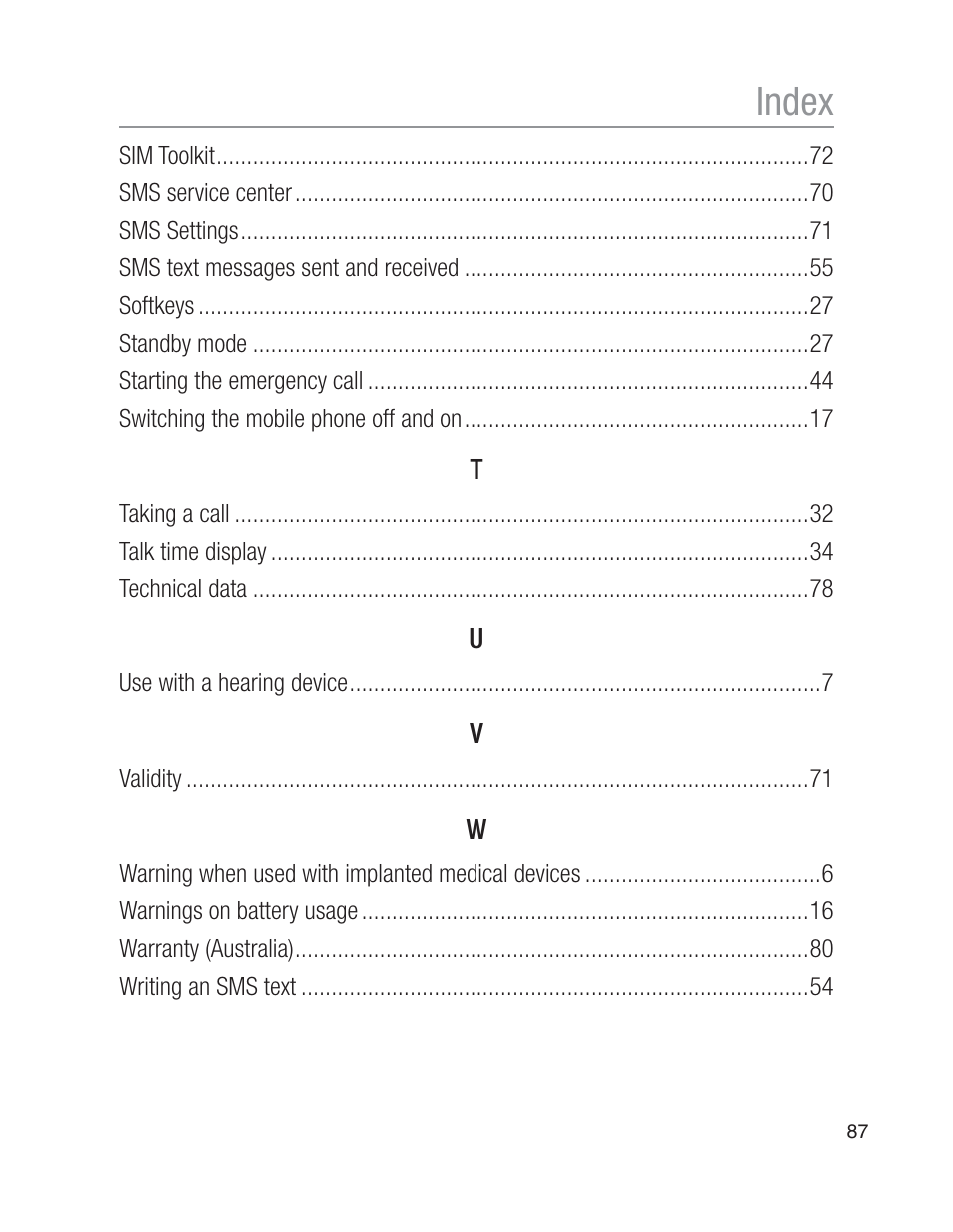 Index | Oricom EZY100 User Manual | Page 87 / 88