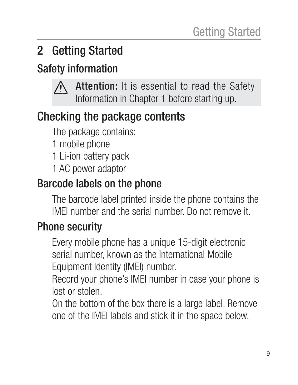 2 getting started, Checking the package contents, Getting started | Oricom EZY100 User Manual | Page 9 / 88