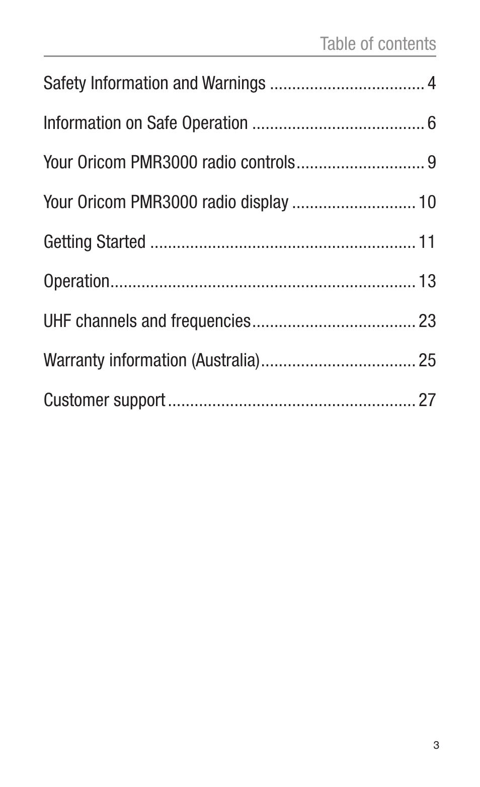 Oricom PMR3000 User Manual | Page 3 / 28