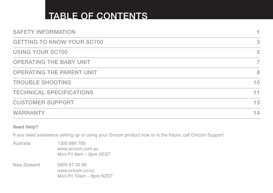 Oricom SECURE 700 User Manual | Page 2 / 20