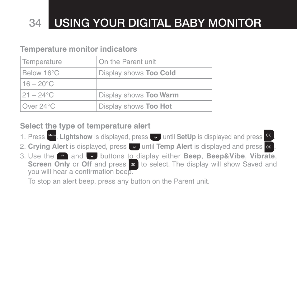 Using your digital baby monitor | Oricom 610 User Manual | Page 34 / 48