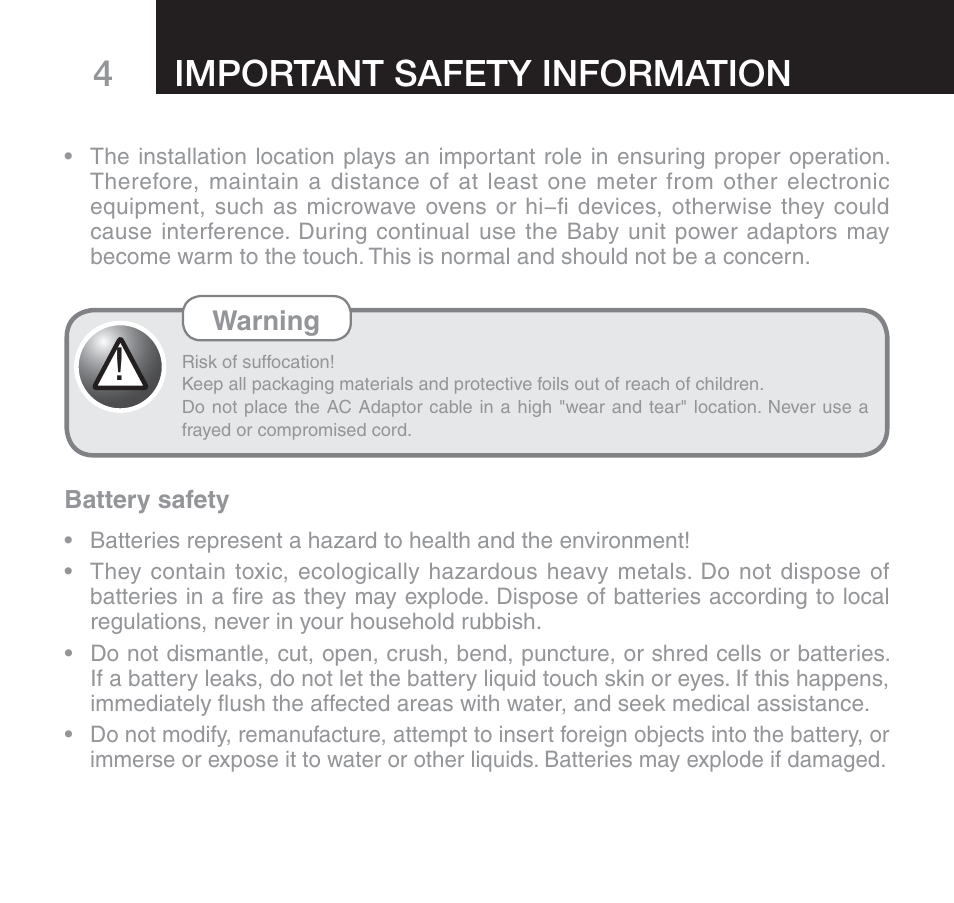 Important safety information | Oricom 610 User Manual | Page 4 / 48