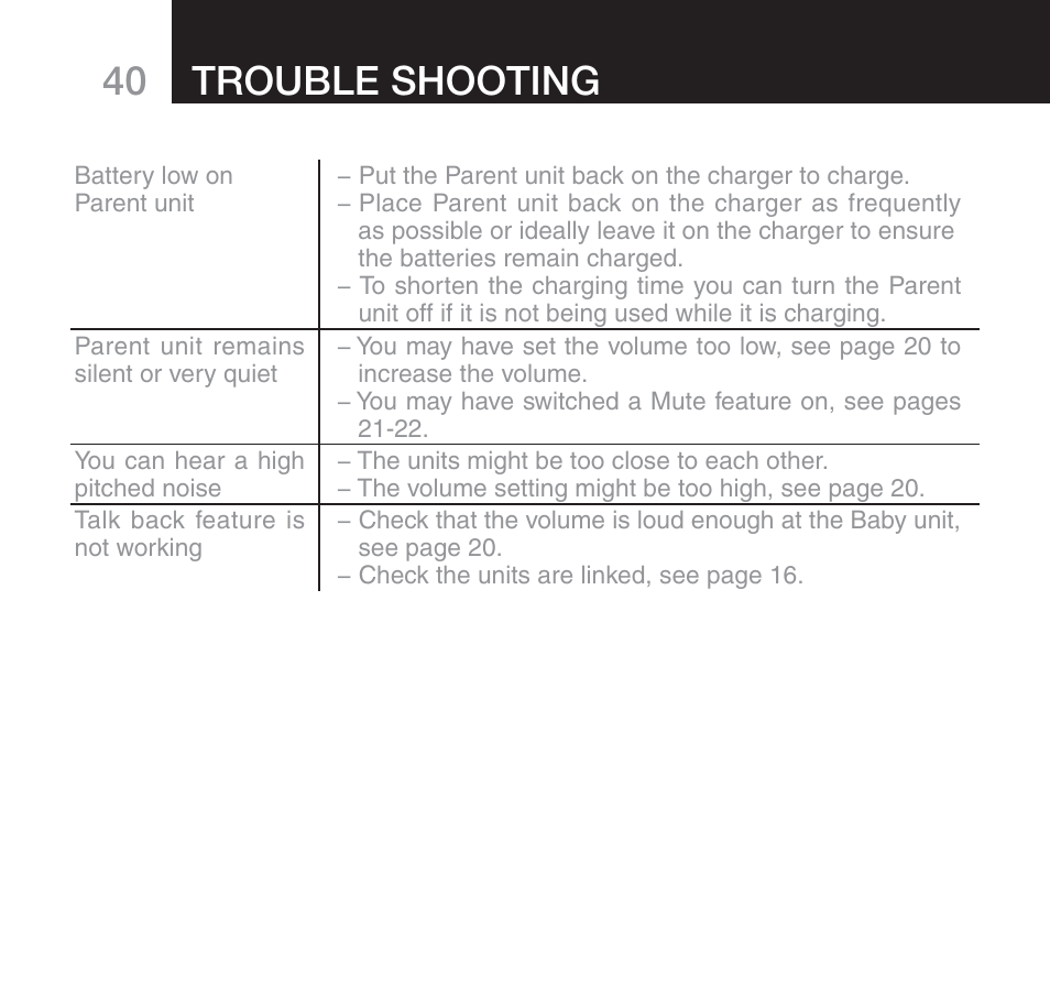 Trouble shooting | Oricom 610 User Manual | Page 40 / 48