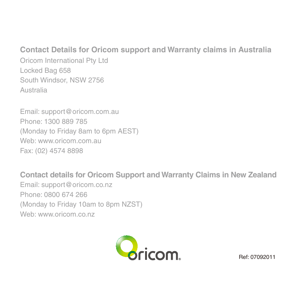 Oricom 610 User Manual | Page 48 / 48