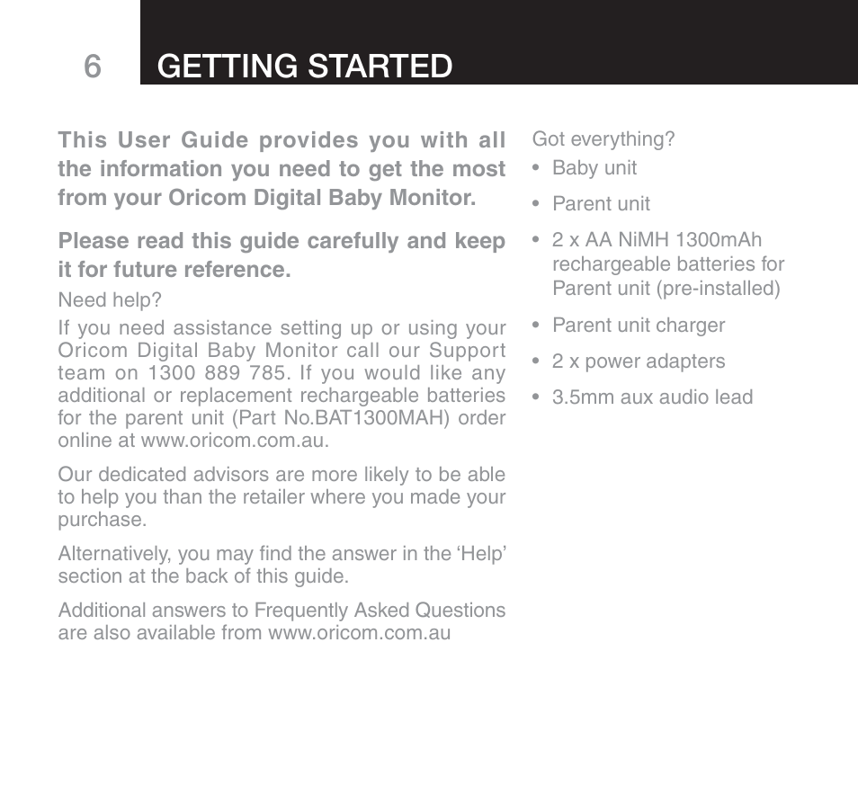 6getting started | Oricom 610 User Manual | Page 6 / 48