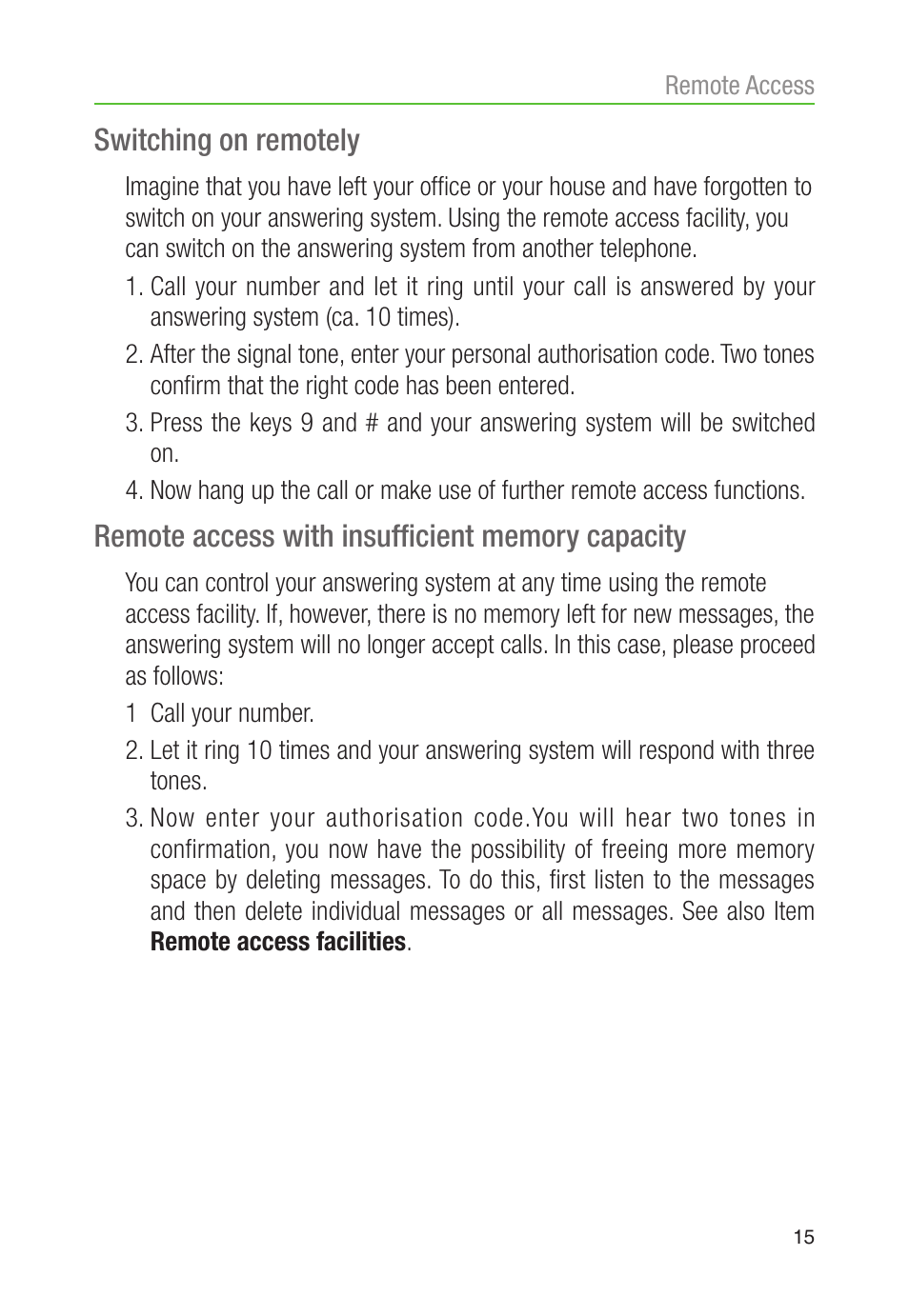 Switching on remotely | Oricom AMPLIFIED DIGITAL ANSWERING SYSTEM AM900 User Manual | Page 17 / 20