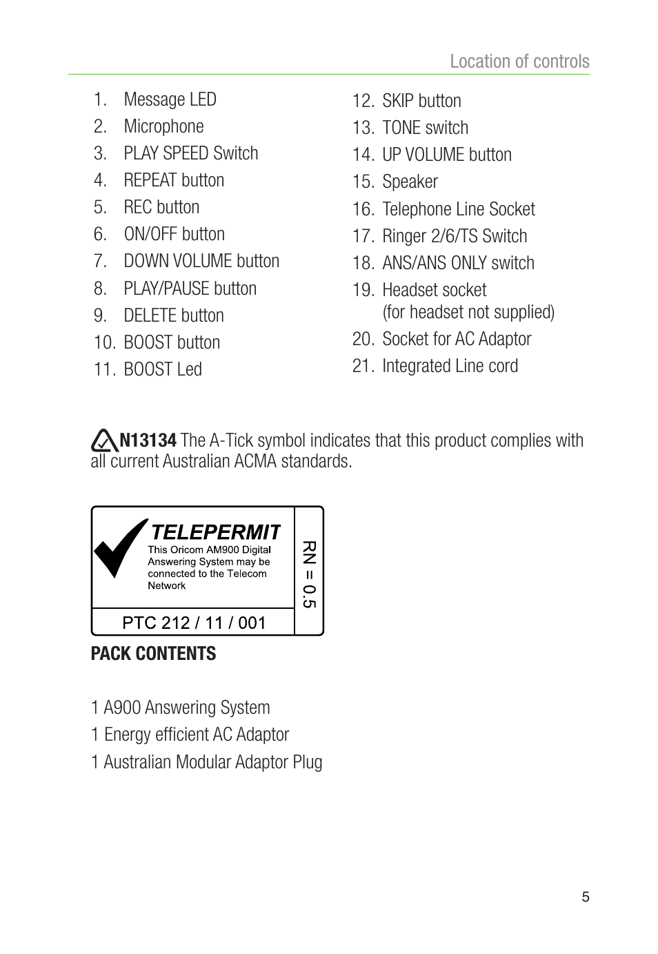 Oricom AMPLIFIED DIGITAL ANSWERING SYSTEM AM900 User Manual | Page 7 / 20