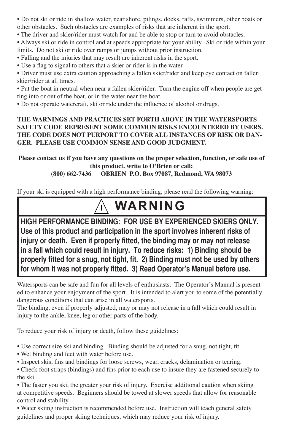 Warning | O'Brien SEQUENCE 2080782 User Manual | Page 3 / 8