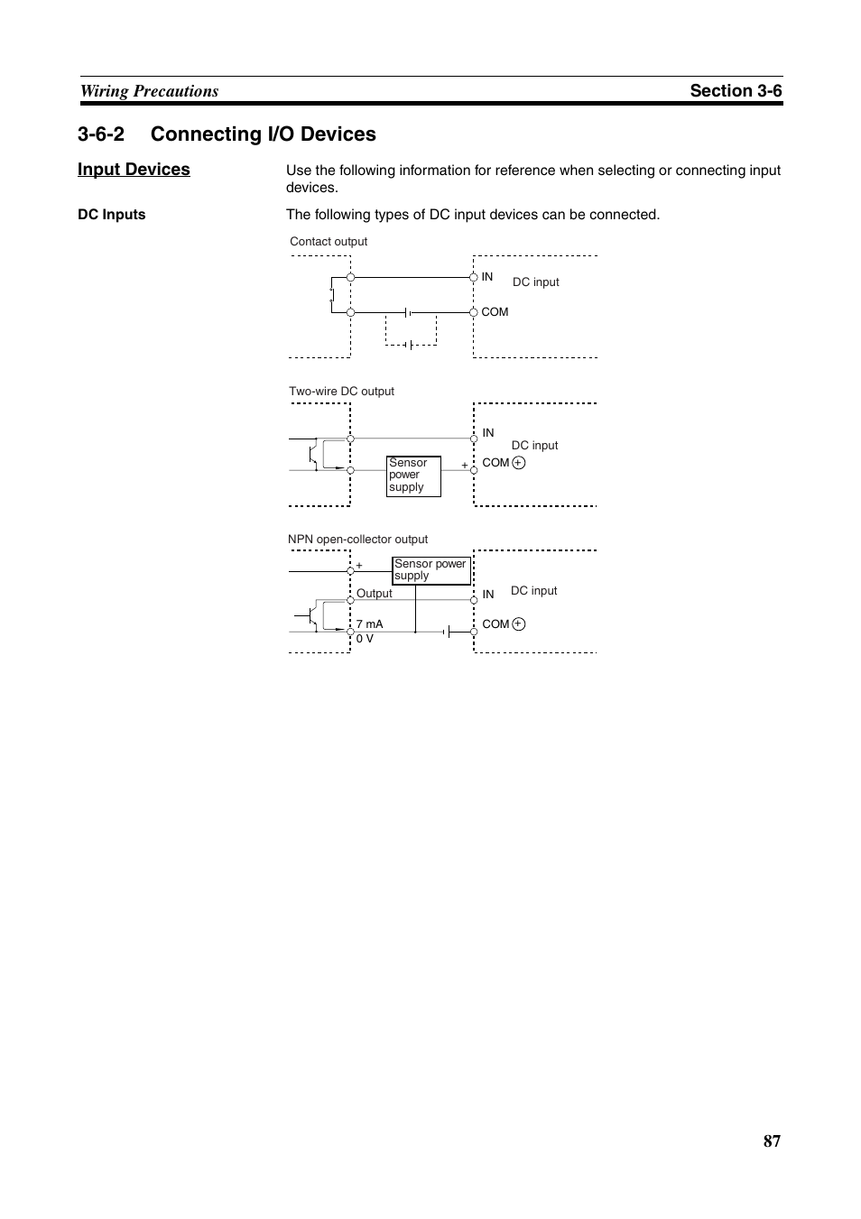 6-2 connecting i/o devices, Connecting i/o devices, Input devices | Omron HOME SECURITY SYSTEM - MOTION SENSOR FQM1-MMA21 User Manual | Page 110 / 414