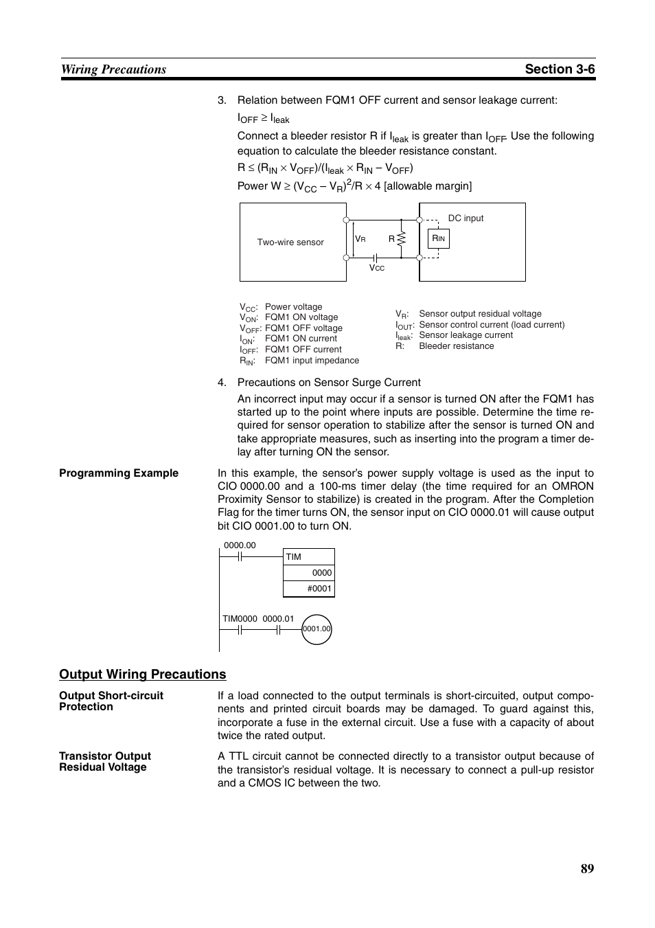 Output wiring precautions | Omron HOME SECURITY SYSTEM - MOTION SENSOR FQM1-MMA21 User Manual | Page 112 / 414