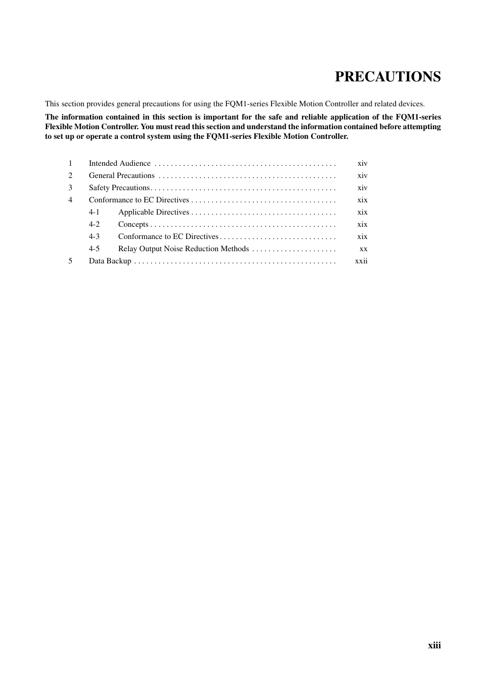 Precautions, Xiii | Omron HOME SECURITY SYSTEM - MOTION SENSOR FQM1-MMA21 User Manual | Page 12 / 414