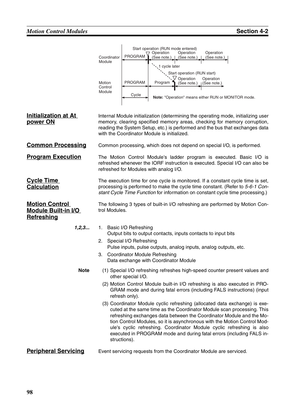 Common processing, Program execution, Cycle time calculation | Motion control module built-in i/o refreshing, Peripheral servicing | Omron HOME SECURITY SYSTEM - MOTION SENSOR FQM1-MMA21 User Manual | Page 121 / 414
