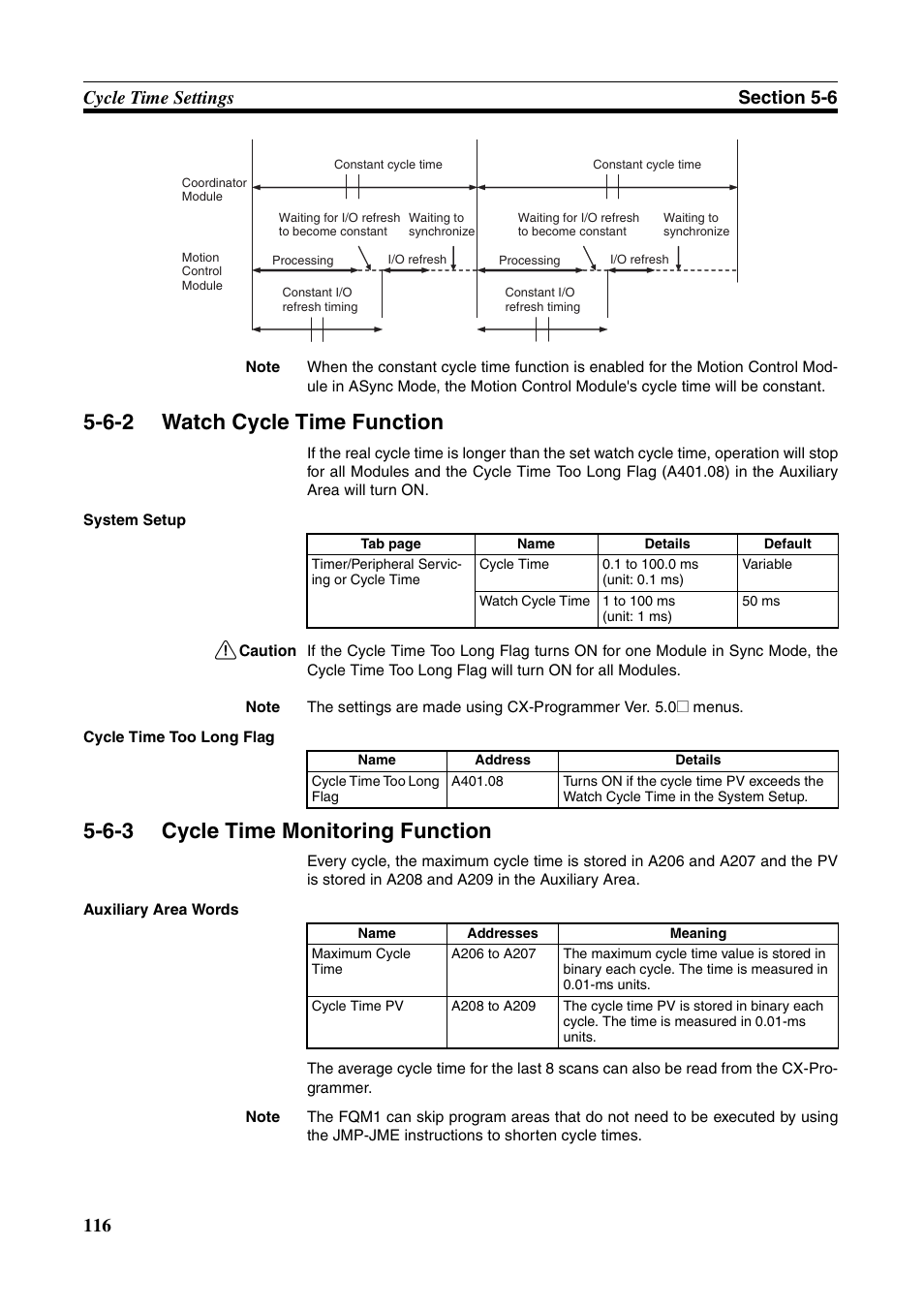 6-2 watch cycle time function, 6-3 cycle time monitoring function, Watch cycle time function | Cycle time monitoring function | Omron HOME SECURITY SYSTEM - MOTION SENSOR FQM1-MMA21 User Manual | Page 139 / 414