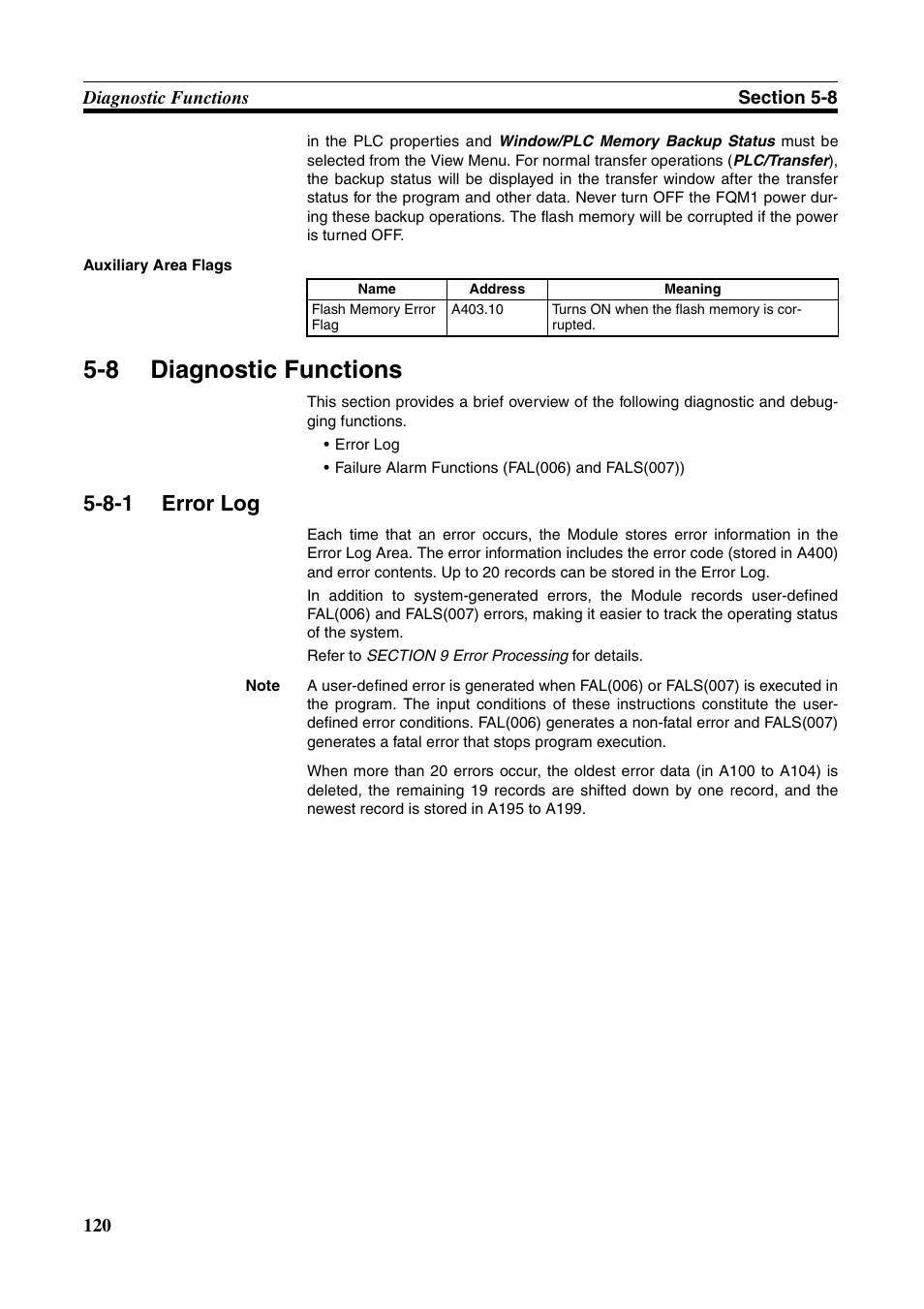 8 diagnostic functions, 8-1 error log, Diagnostic functions | Error log | Omron HOME SECURITY SYSTEM - MOTION SENSOR FQM1-MMA21 User Manual | Page 143 / 414
