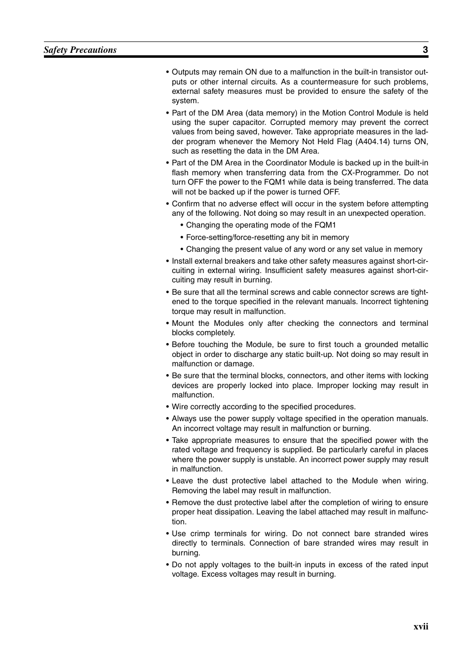 Xvii safety precautions 3 | Omron HOME SECURITY SYSTEM - MOTION SENSOR FQM1-MMA21 User Manual | Page 16 / 414
