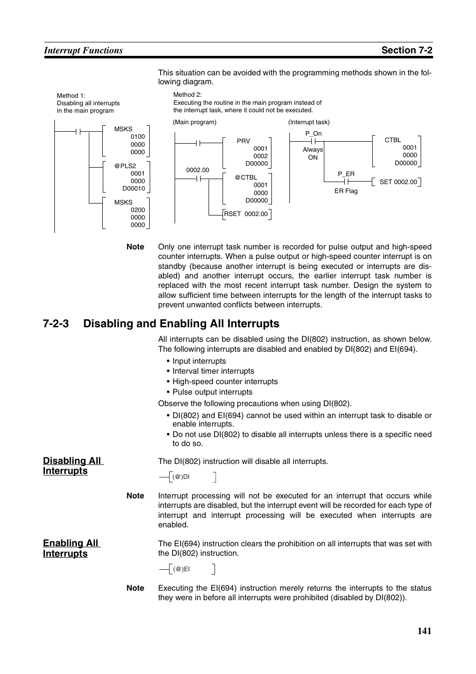 2-3 disabling and enabling all interrupts, Disabling and enabling all interrupts, Disabling all interrupts | Enabling all interrupts | Omron HOME SECURITY SYSTEM - MOTION SENSOR FQM1-MMA21 User Manual | Page 164 / 414