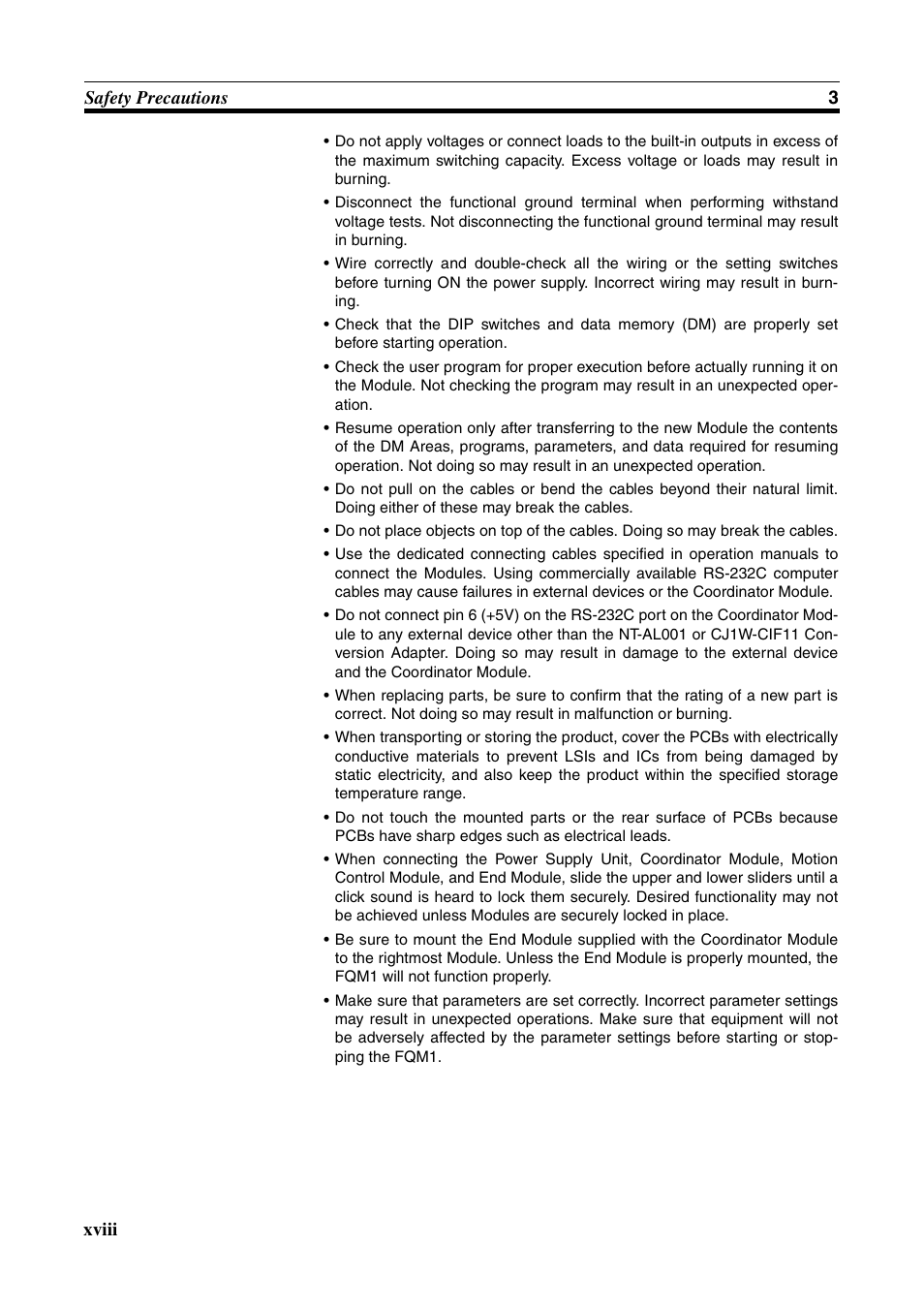 Xviii safety precautions 3 | Omron HOME SECURITY SYSTEM - MOTION SENSOR FQM1-MMA21 User Manual | Page 17 / 414