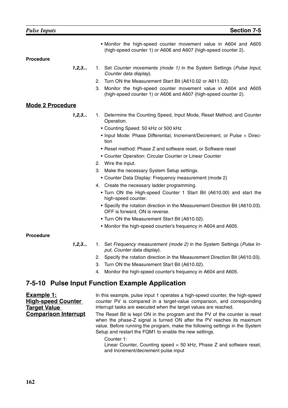 5-10 pulse input function example application, Pulse input function example application, Mode 2 procedure | Omron HOME SECURITY SYSTEM - MOTION SENSOR FQM1-MMA21 User Manual | Page 185 / 414