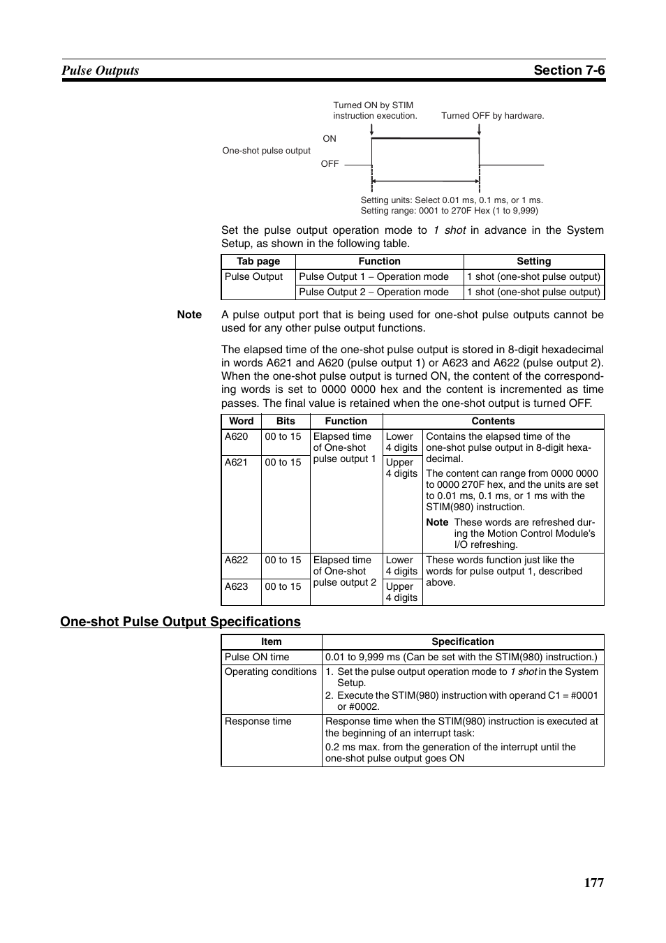 One-shot pulse output specifications | Omron HOME SECURITY SYSTEM - MOTION SENSOR FQM1-MMA21 User Manual | Page 200 / 414