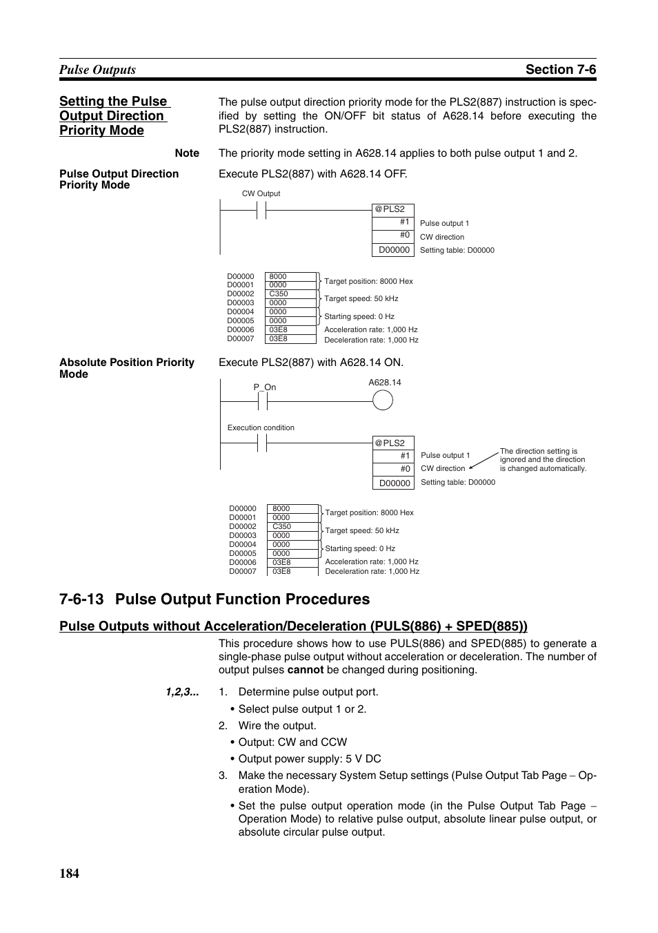 6-13 pulse output function procedures, Pulse output function procedures | Omron HOME SECURITY SYSTEM - MOTION SENSOR FQM1-MMA21 User Manual | Page 207 / 414