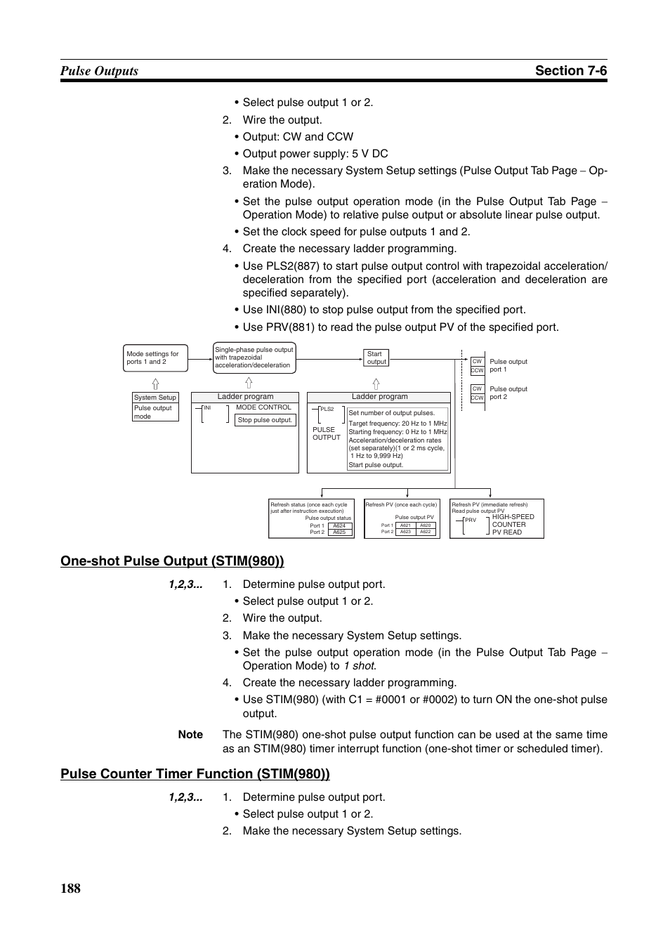 One-shot pulse output (stim(980)), Pulse counter timer function (stim(980)) | Omron HOME SECURITY SYSTEM - MOTION SENSOR FQM1-MMA21 User Manual | Page 211 / 414