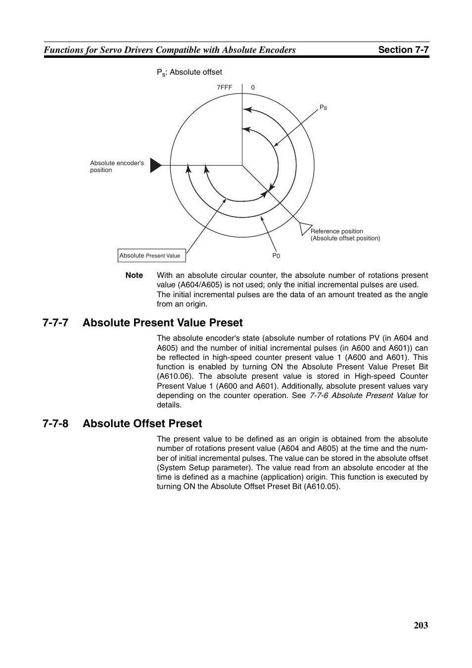 7-7 absolute present value preset, 7-8 absolute offset preset, Absolute present value preset | Absolute offset preset | Omron HOME SECURITY SYSTEM - MOTION SENSOR FQM1-MMA21 User Manual | Page 226 / 414