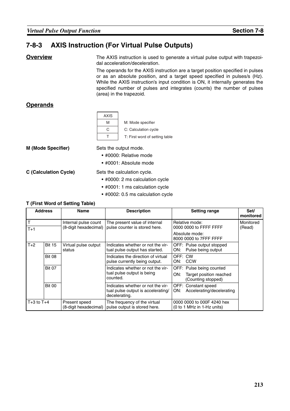 8-3 axis instruction (for virtual pulse outputs), Axis instruction (for virtual pulse outputs), Overview | Operands | Omron HOME SECURITY SYSTEM - MOTION SENSOR FQM1-MMA21 User Manual | Page 236 / 414