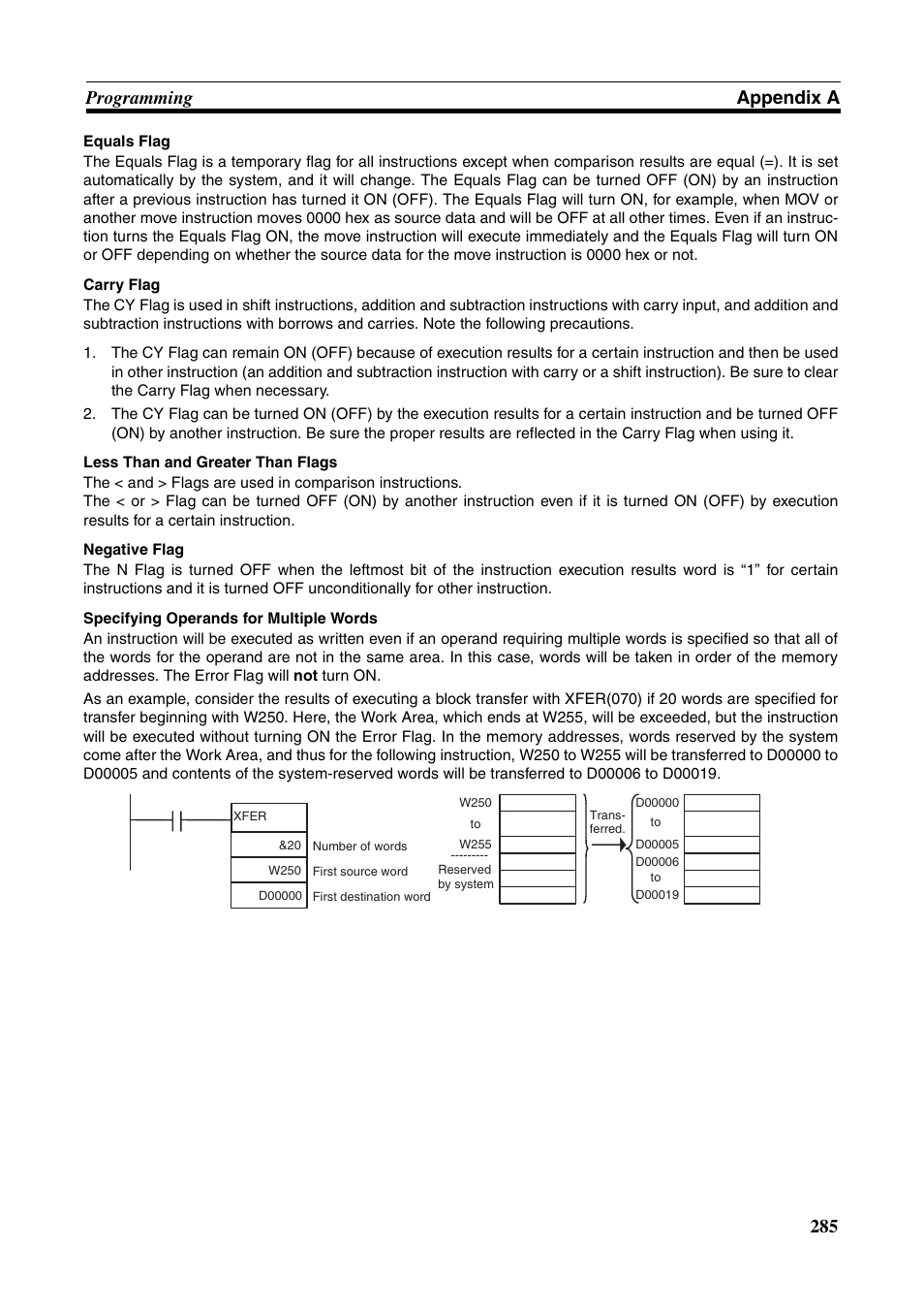 285 programming appendix a | Omron HOME SECURITY SYSTEM - MOTION SENSOR FQM1-MMA21 User Manual | Page 308 / 414