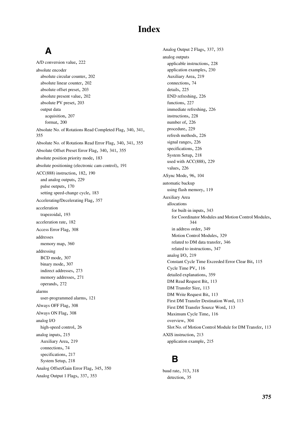 Index, Index a | Omron HOME SECURITY SYSTEM - MOTION SENSOR FQM1-MMA21 User Manual | Page 398 / 414