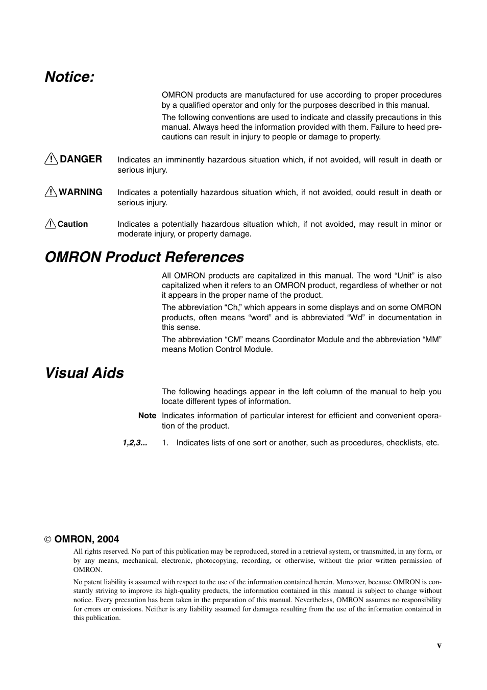 Notice, Omron product references, Visual aids | Omron HOME SECURITY SYSTEM - MOTION SENSOR FQM1-MMA21 User Manual | Page 4 / 414
