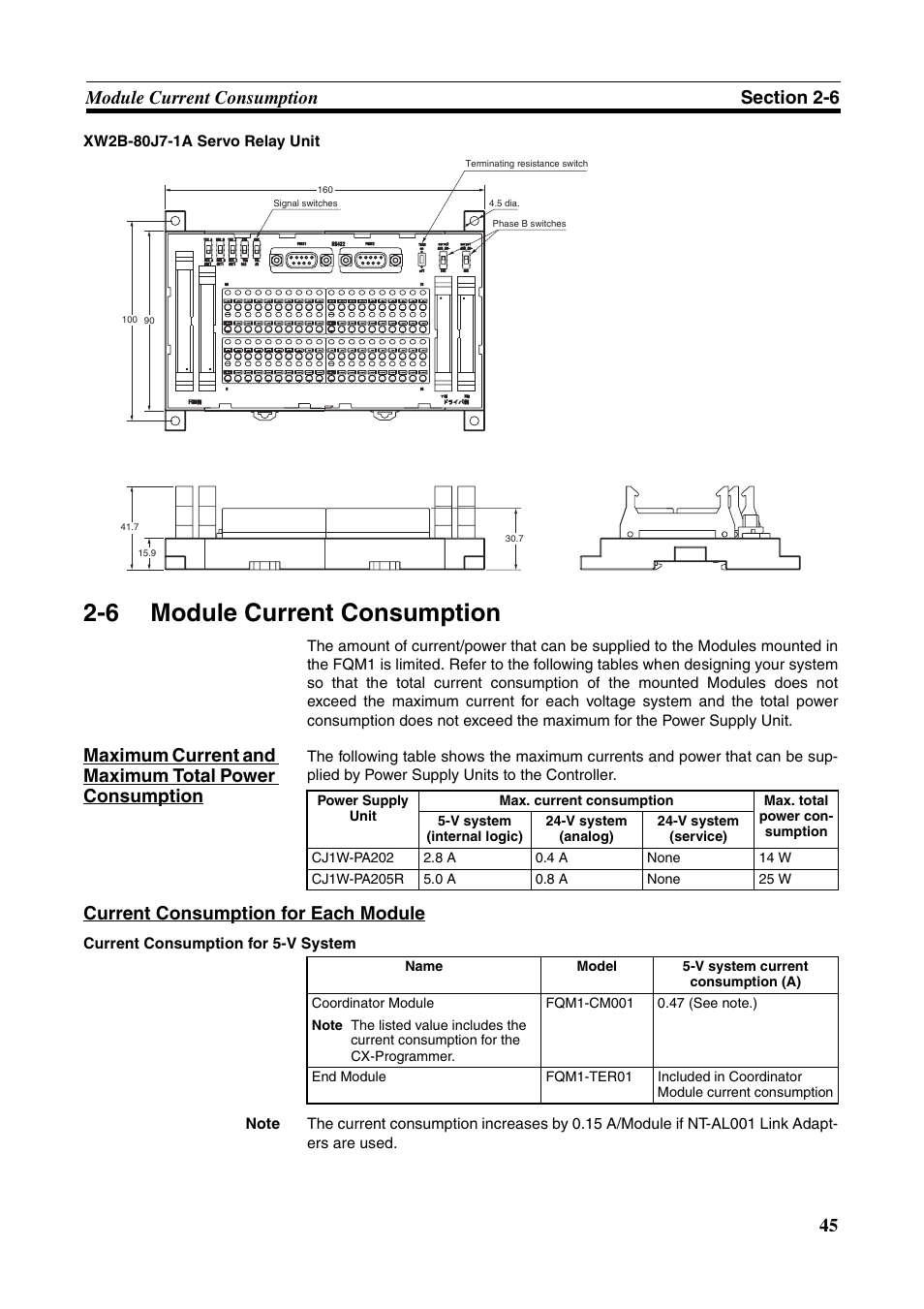 6 module current consumption, Module current consumption, Current consumption for each module | Omron HOME SECURITY SYSTEM - MOTION SENSOR FQM1-MMA21 User Manual | Page 68 / 414