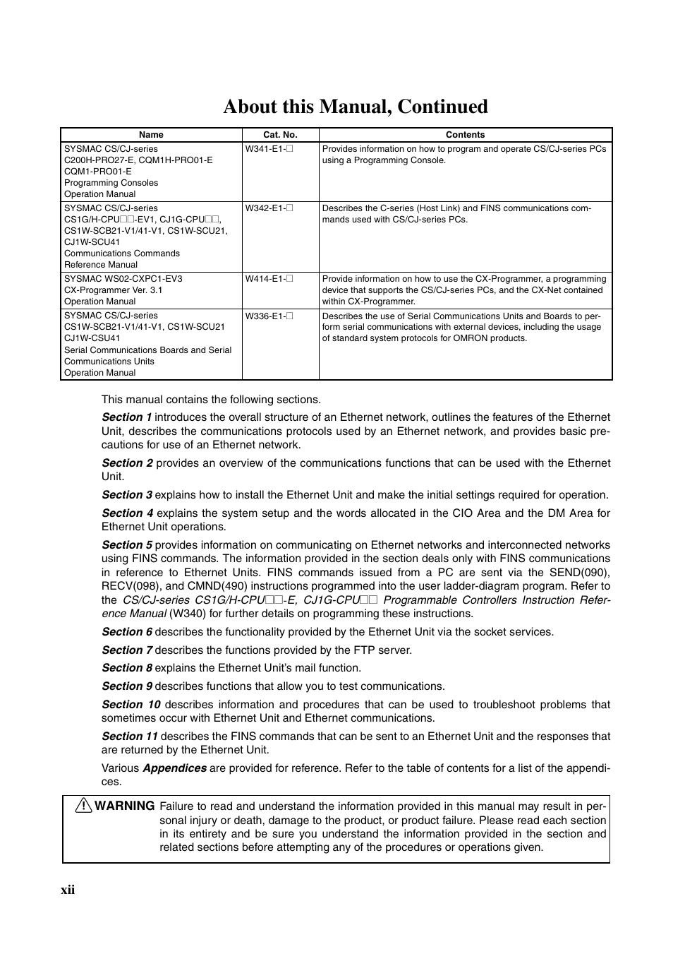About this manual, continued | Omron W343-E1-07 User Manual | Page 11 / 317