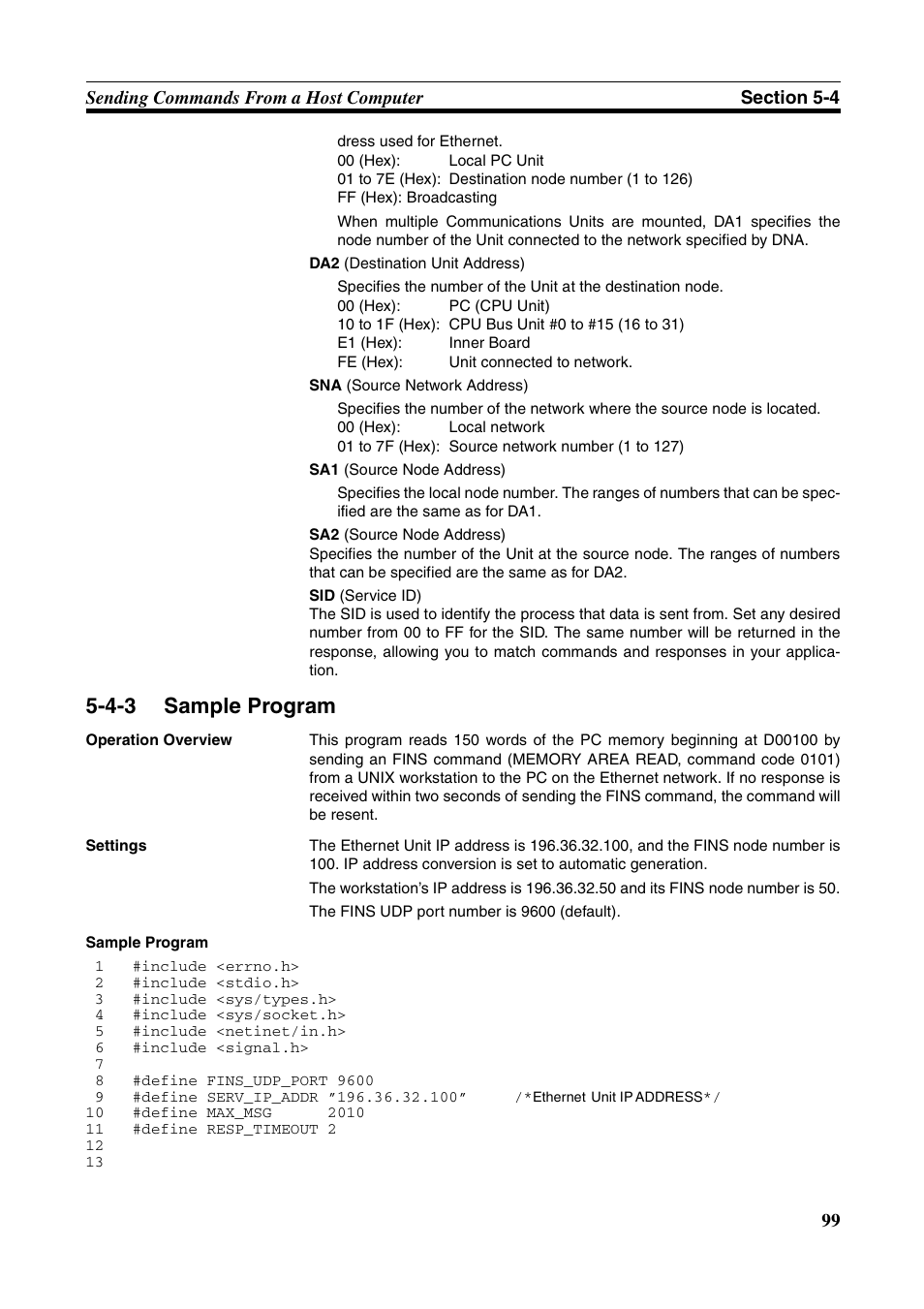 4-3 sample program, Sample program | Omron W343-E1-07 User Manual | Page 120 / 317