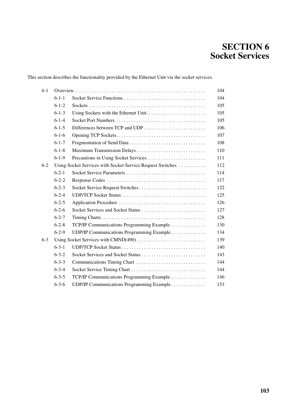 Section 6 socket services, Section 6 socket ser- vices, Section 6 socket services .) | Omron W343-E1-07 User Manual | Page 124 / 317