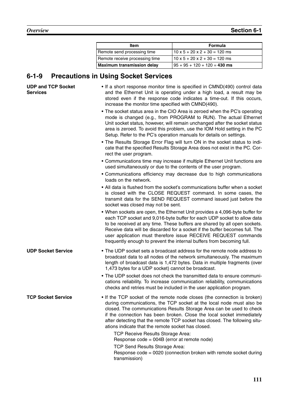 1-9 precautions in using socket services, Precautions in using socket services | Omron W343-E1-07 User Manual | Page 132 / 317