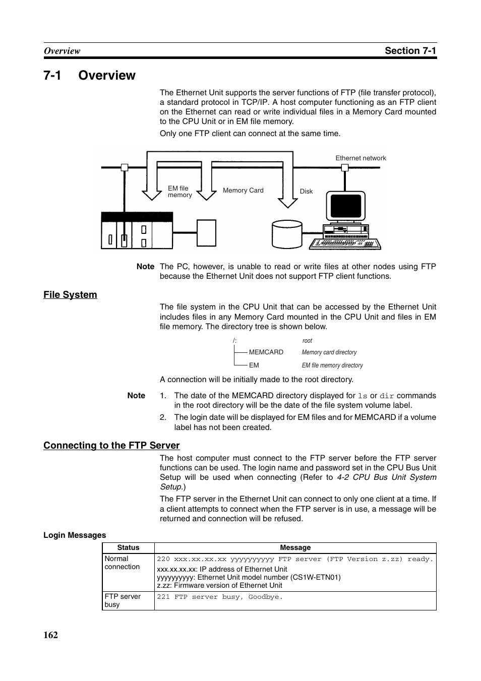1 overview, Overview, File system | Connecting to the ftp server | Omron W343-E1-07 User Manual | Page 183 / 317