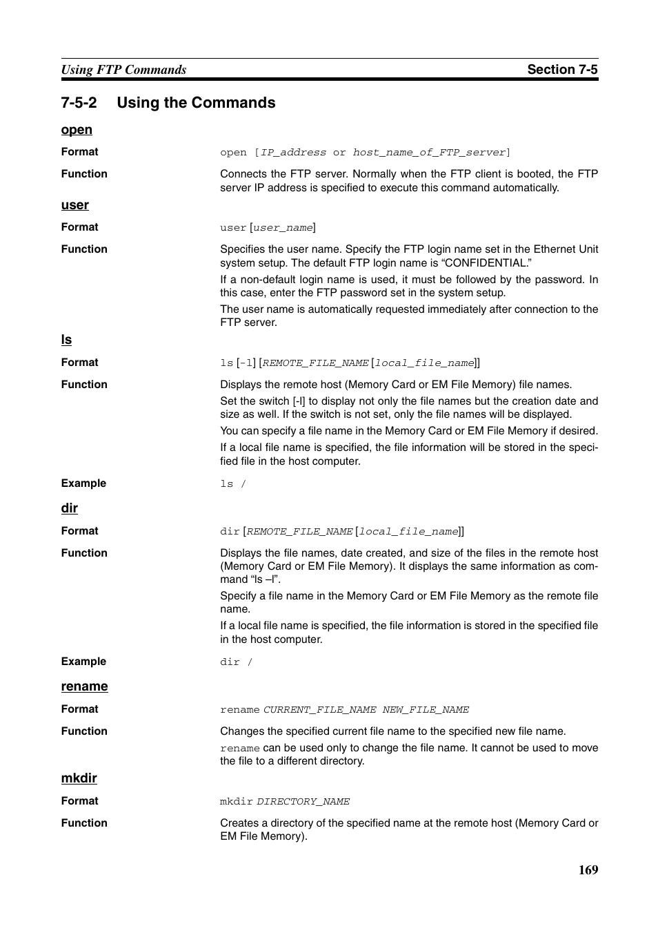 5-2 using the commands, Using the commands | Omron W343-E1-07 User Manual | Page 190 / 317