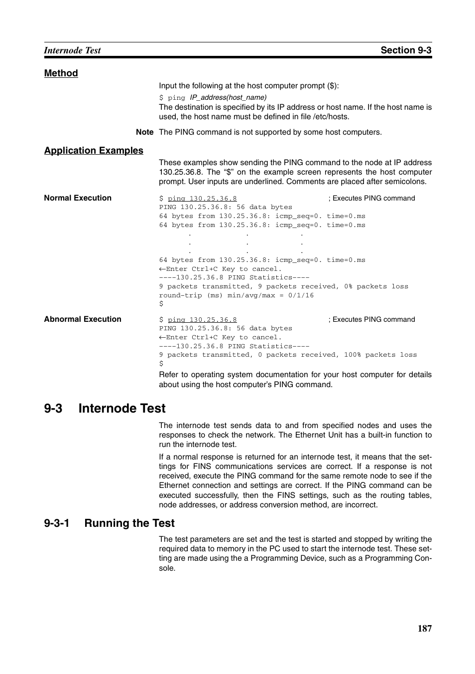 3 internode test, 3-1 running the test, Internode test | O 9-3 internode test, 3 intern- ode test, To 9-3 internode test, Running the test | Omron W343-E1-07 User Manual | Page 208 / 317