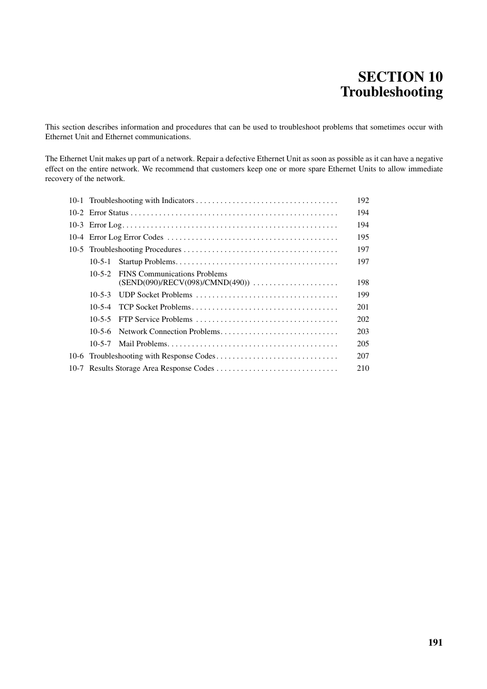 Section 10 troubleshooting | Omron W343-E1-07 User Manual | Page 212 / 317