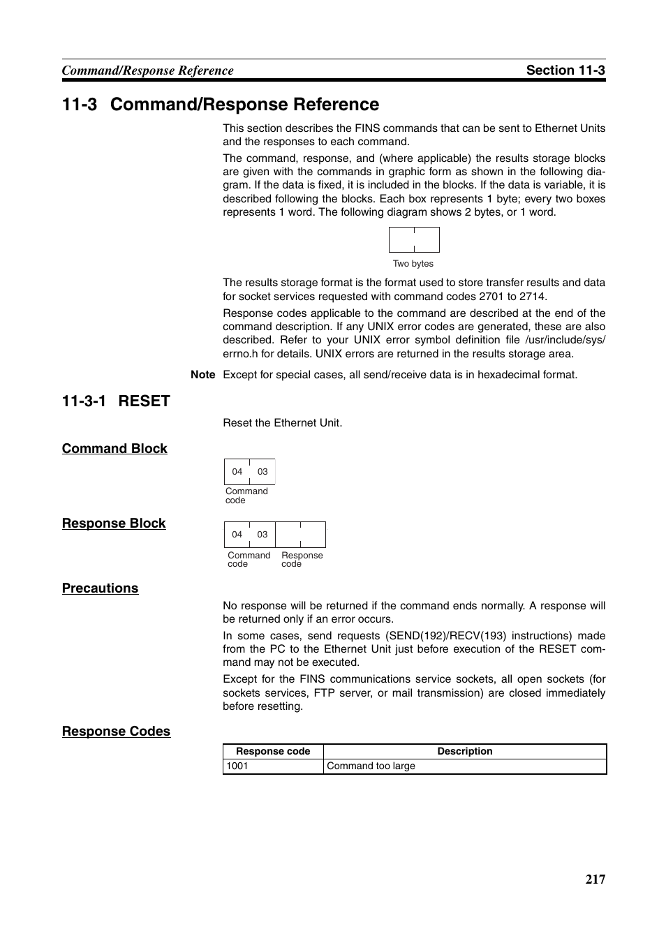 3 command/response reference, 3-1 reset, Reset | Omron W343-E1-07 User Manual | Page 238 / 317