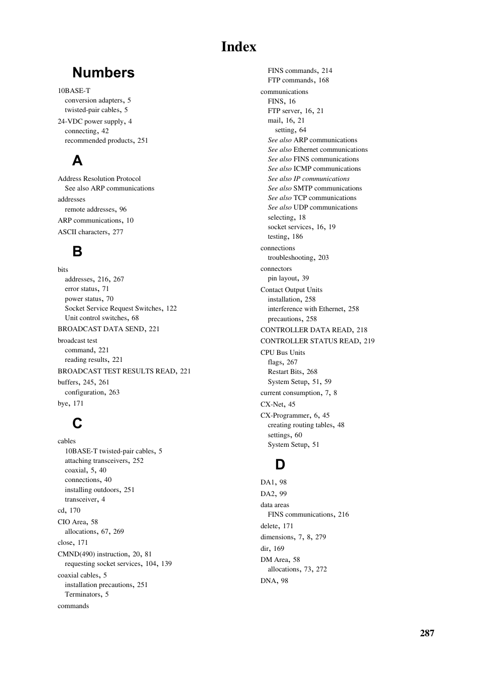 Index, Index numbers | Omron W343-E1-07 User Manual | Page 308 / 317