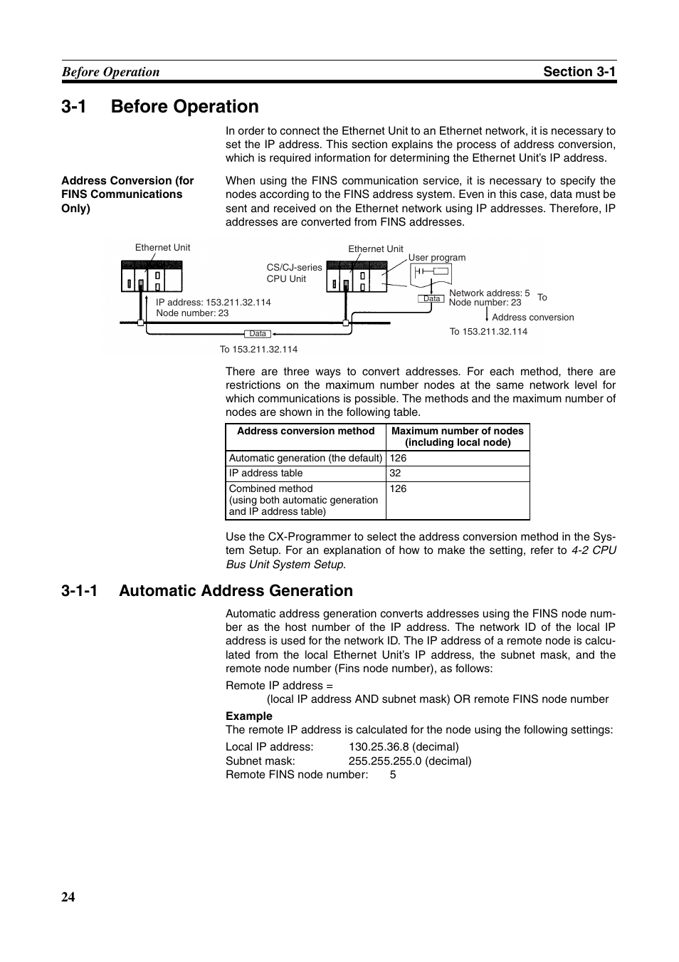 1 before operation, 1-1 automatic address generation, Before operation | Automatic address generation | Omron W343-E1-07 User Manual | Page 45 / 317