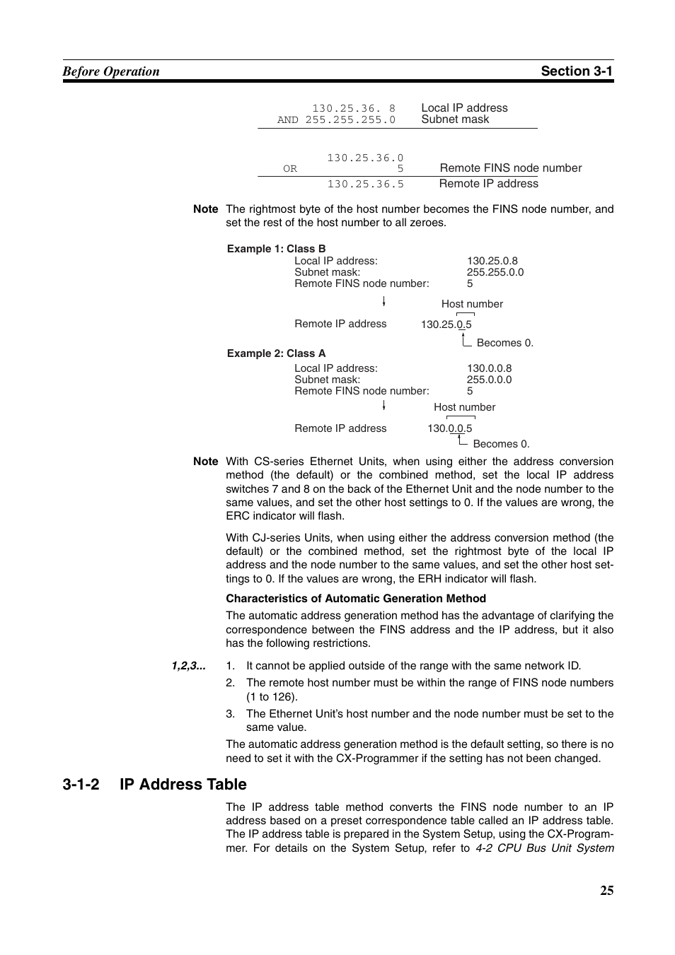 1-2 ip address table, Ip address table | Omron W343-E1-07 User Manual | Page 46 / 317